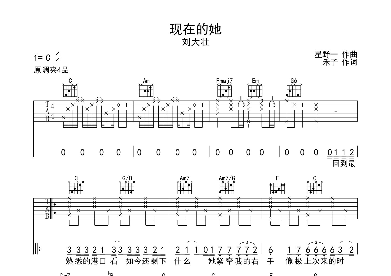 现在的她吉他谱预览图