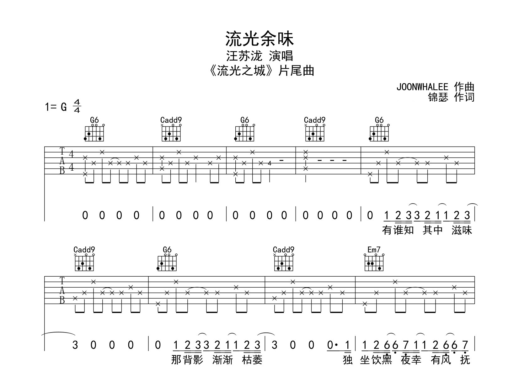 流光余味吉他谱预览图