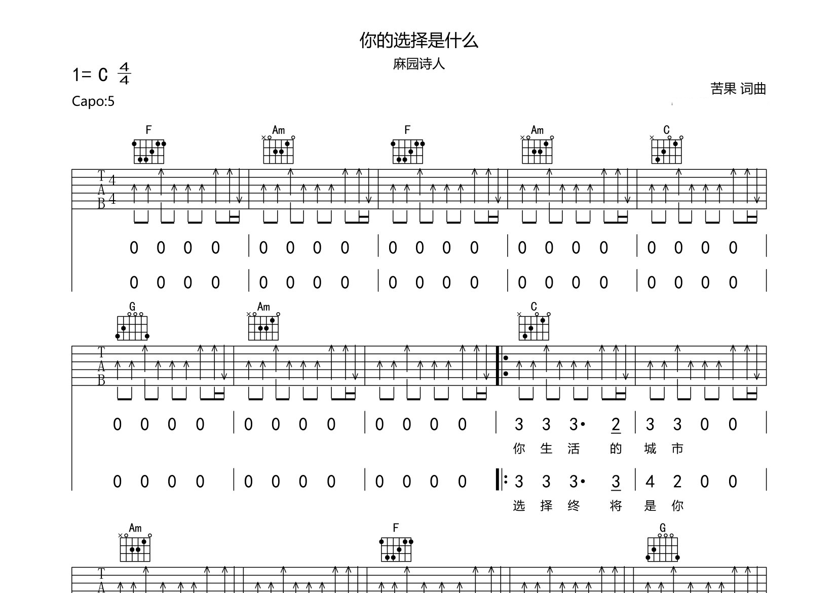 你的选择是什么吉他谱预览图