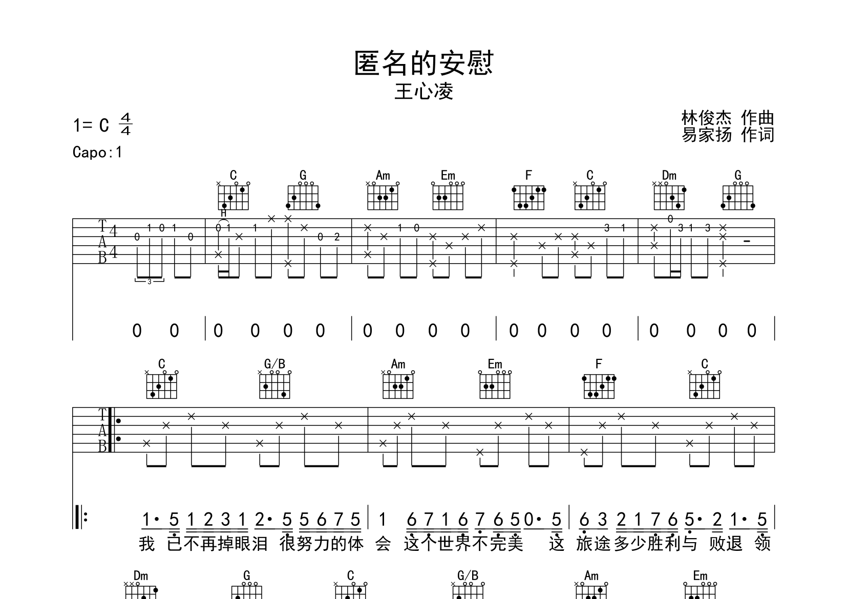 匿名的安慰吉他谱预览图