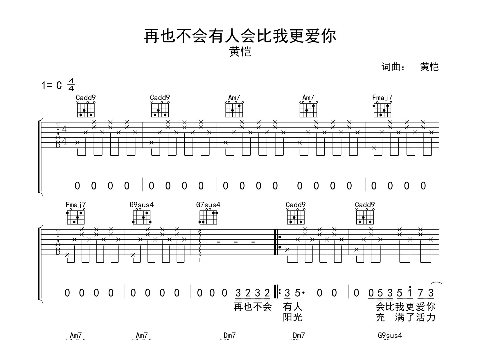 再也不会有人会比我更爱你吉他谱预览图