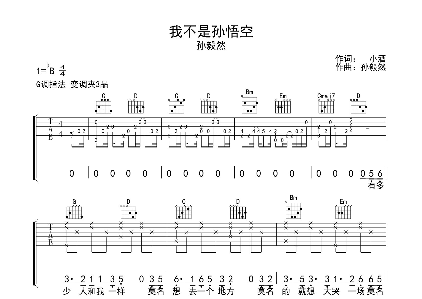 我不是孙悟空吉他谱预览图
