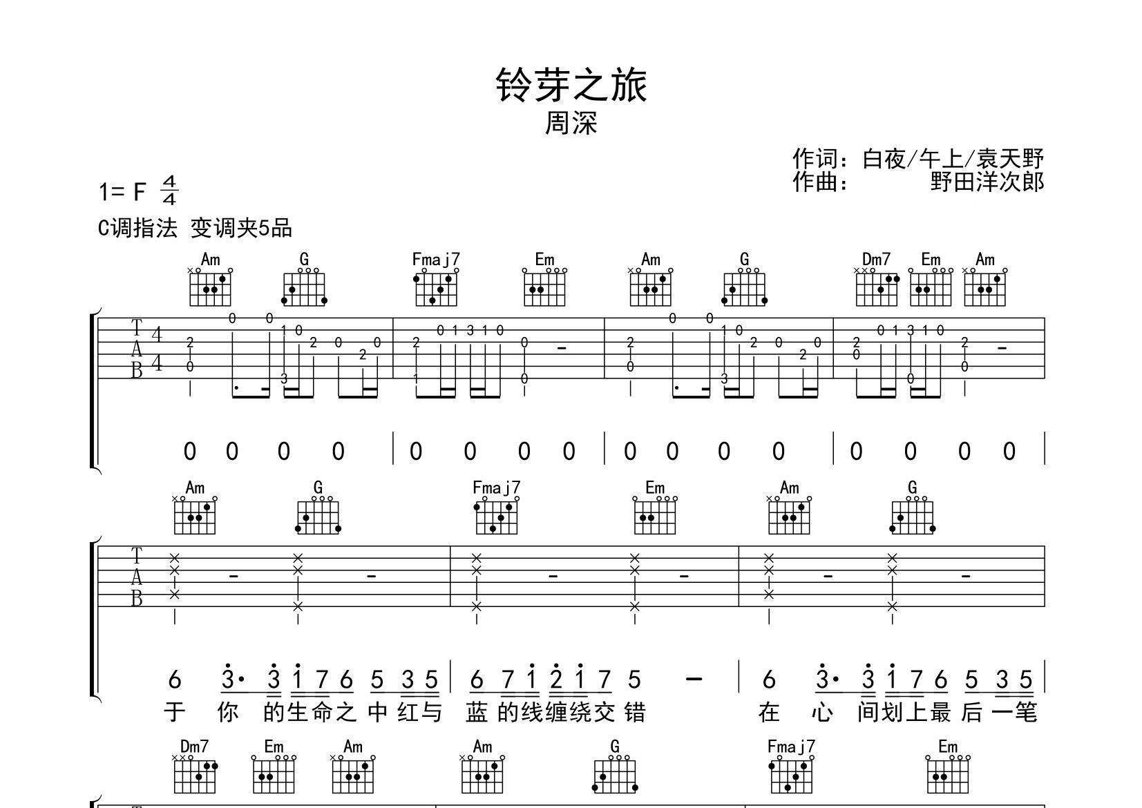 铃芽之旅吉他谱预览图