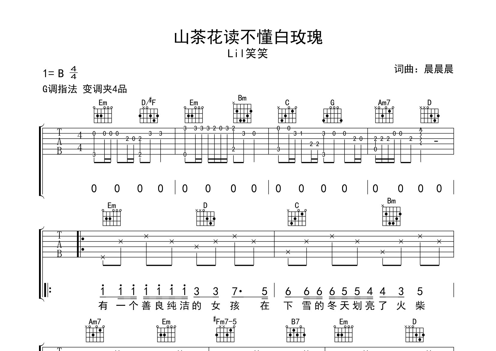 山茶花读不懂白玫瑰吉他谱预览图