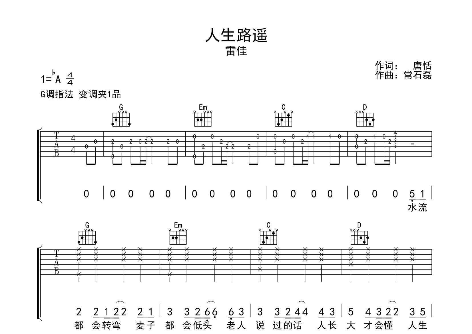 人生路遥吉他谱预览图