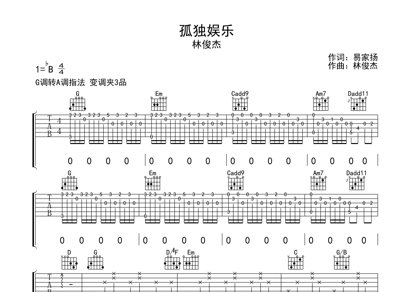 孤独娱乐吉他谱预览图