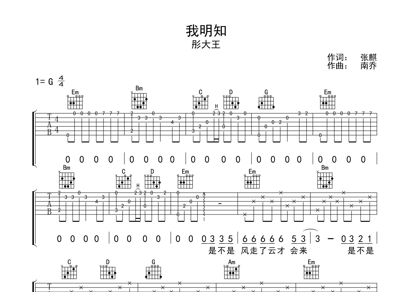 我明知吉他谱预览图