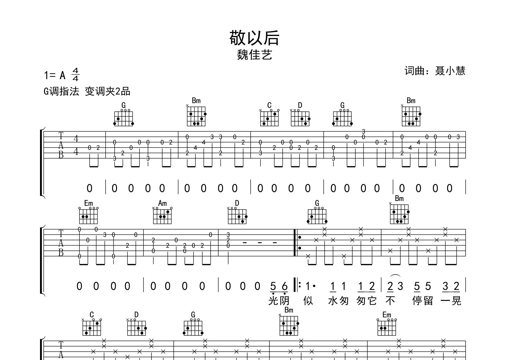 敬以后吉他谱预览图