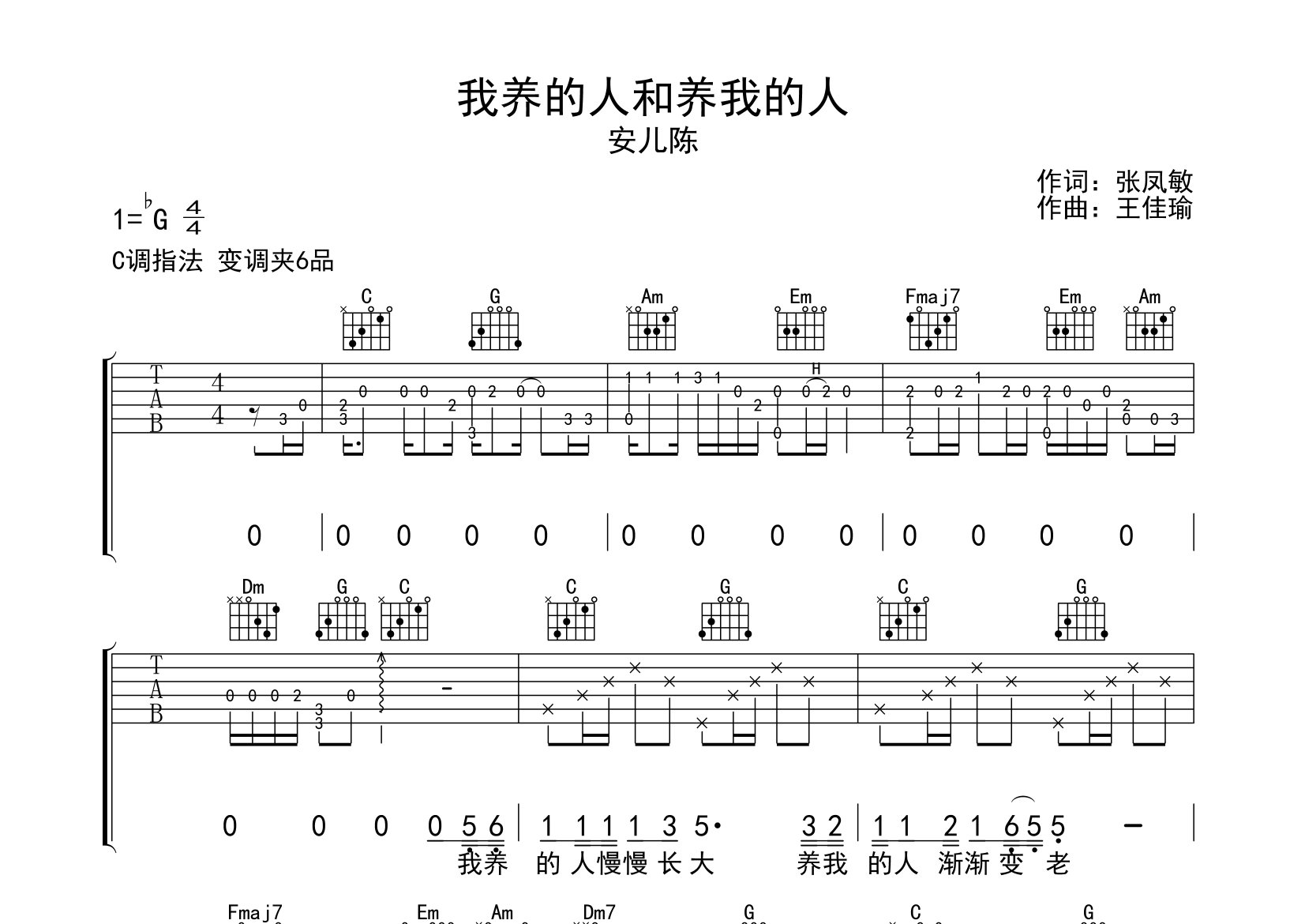 我养的人和养我的人吉他谱预览图