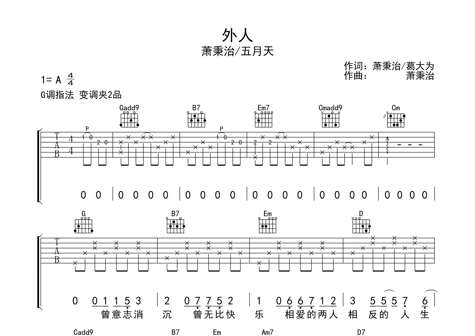 外人吉他谱预览图