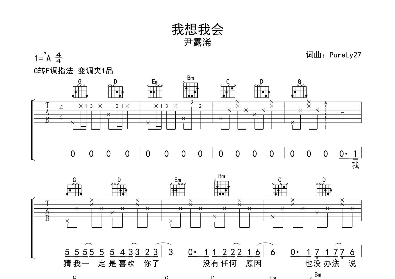 我想我会吉他谱预览图