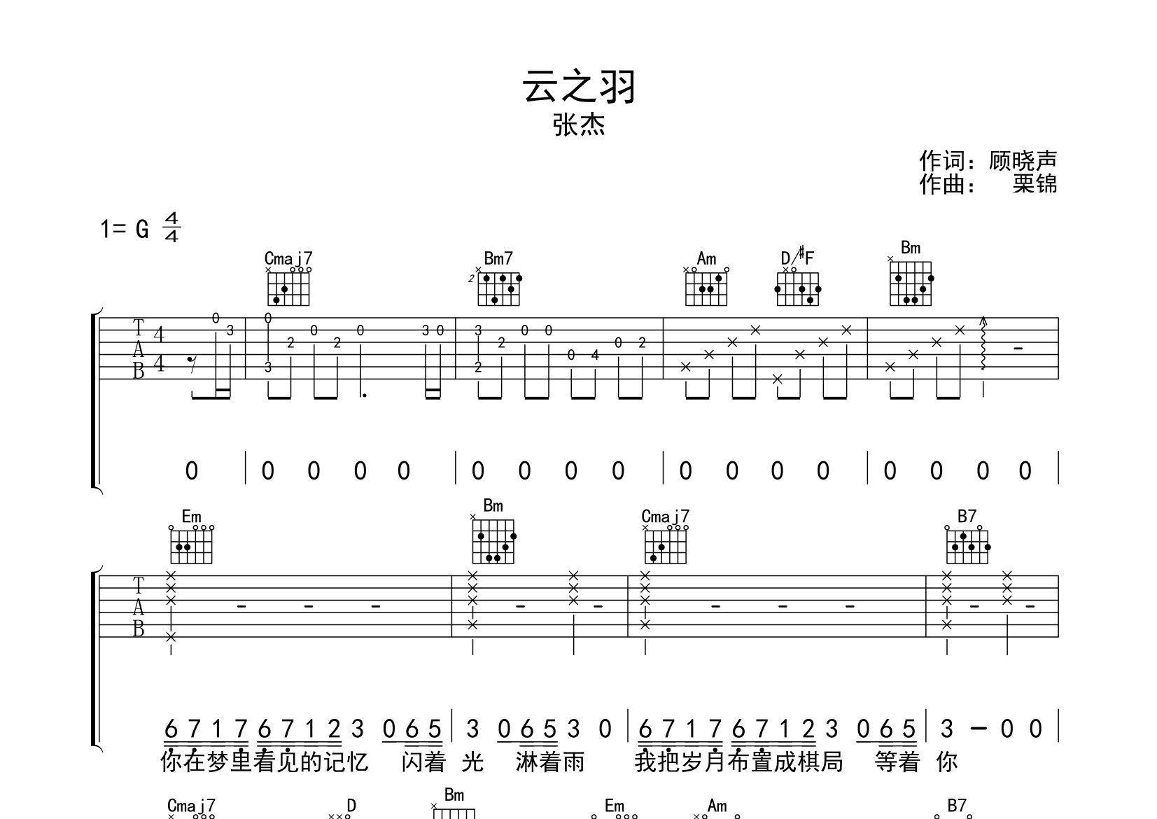 云之羽吉他谱预览图