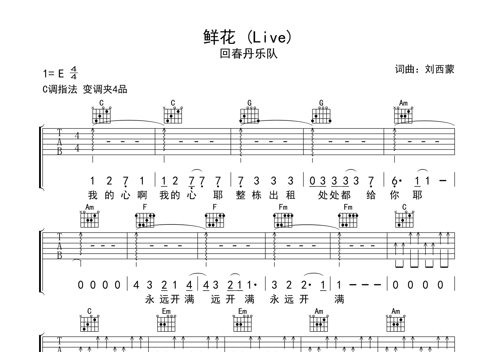 鲜花吉他谱预览图