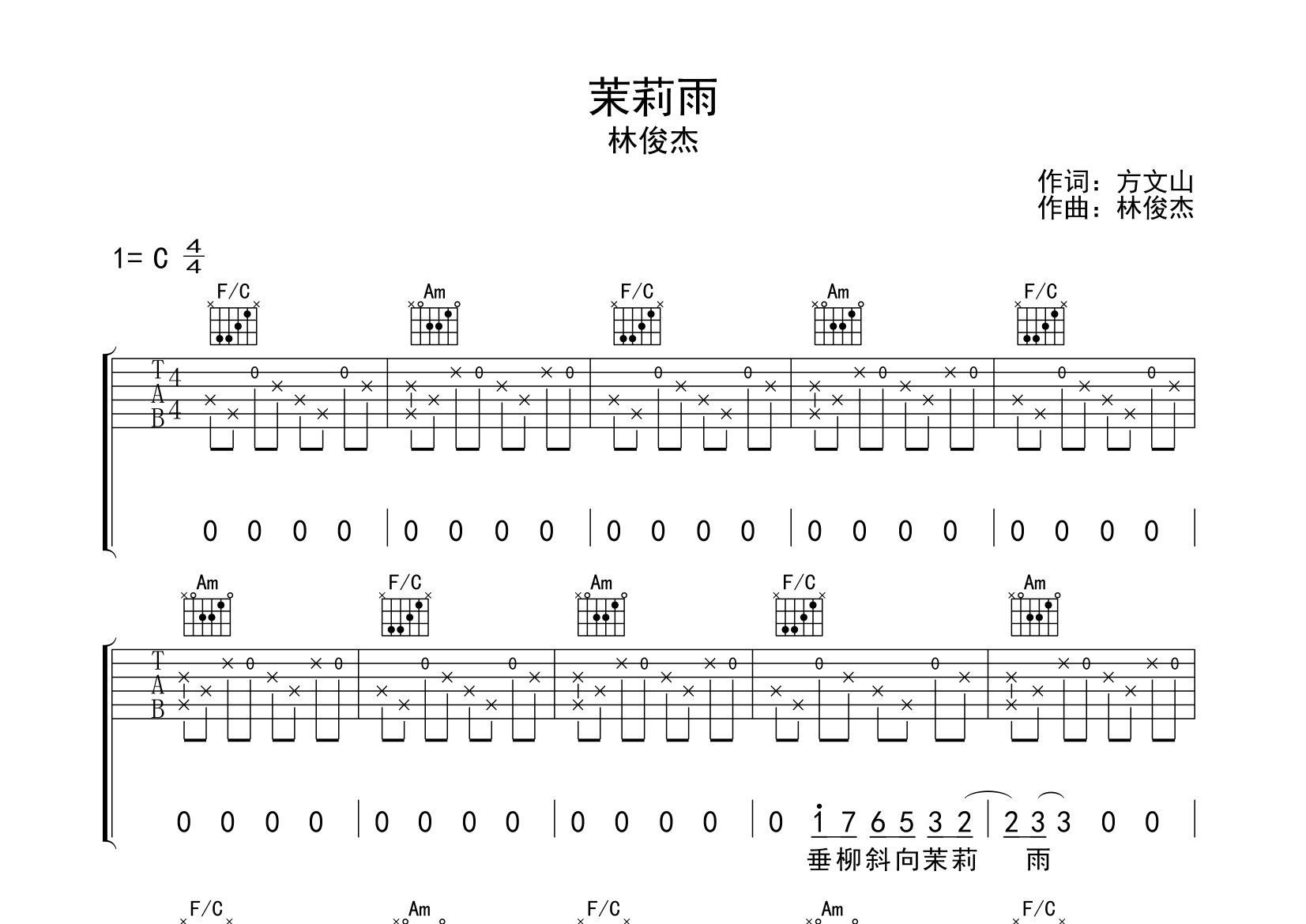 茉莉雨吉他谱预览图