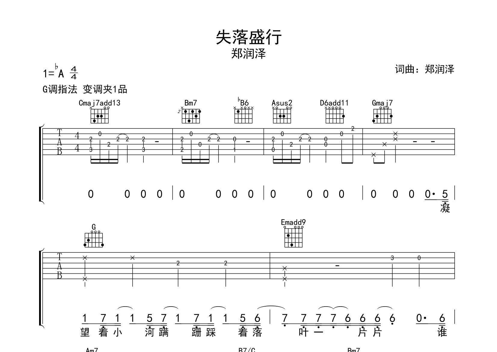 失落盛行吉他谱预览图