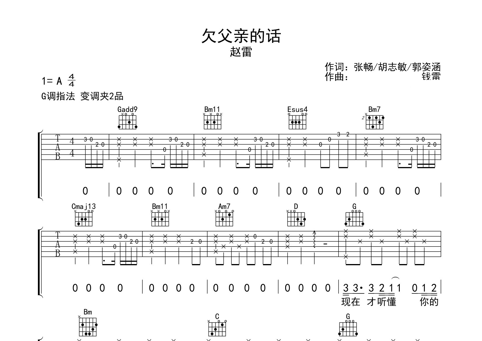 欠父亲的话吉他谱预览图