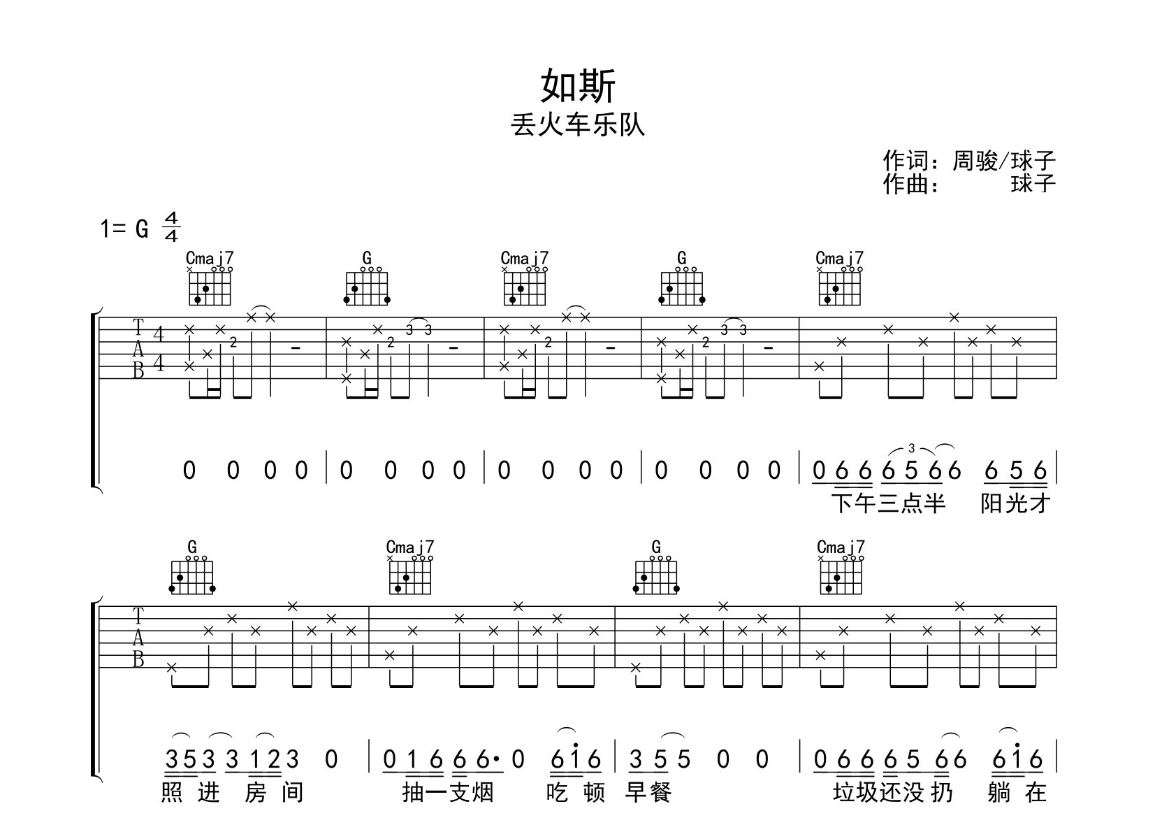 如斯吉他谱预览图