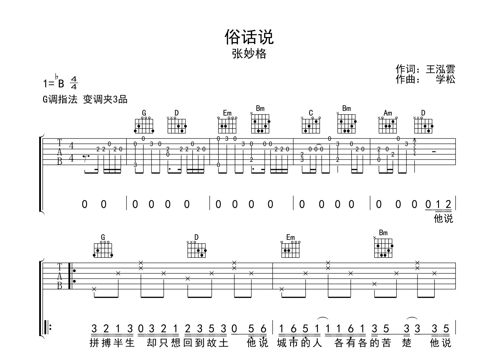 俗话说吉他谱预览图