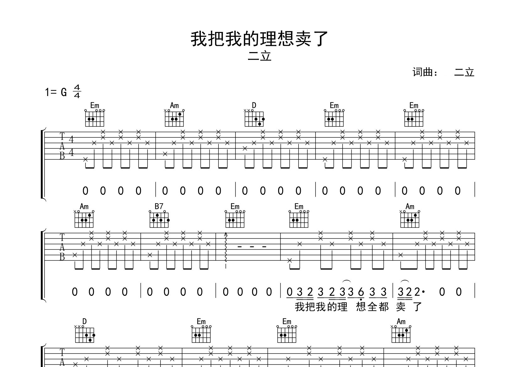 我把我的理想卖了吉他谱预览图