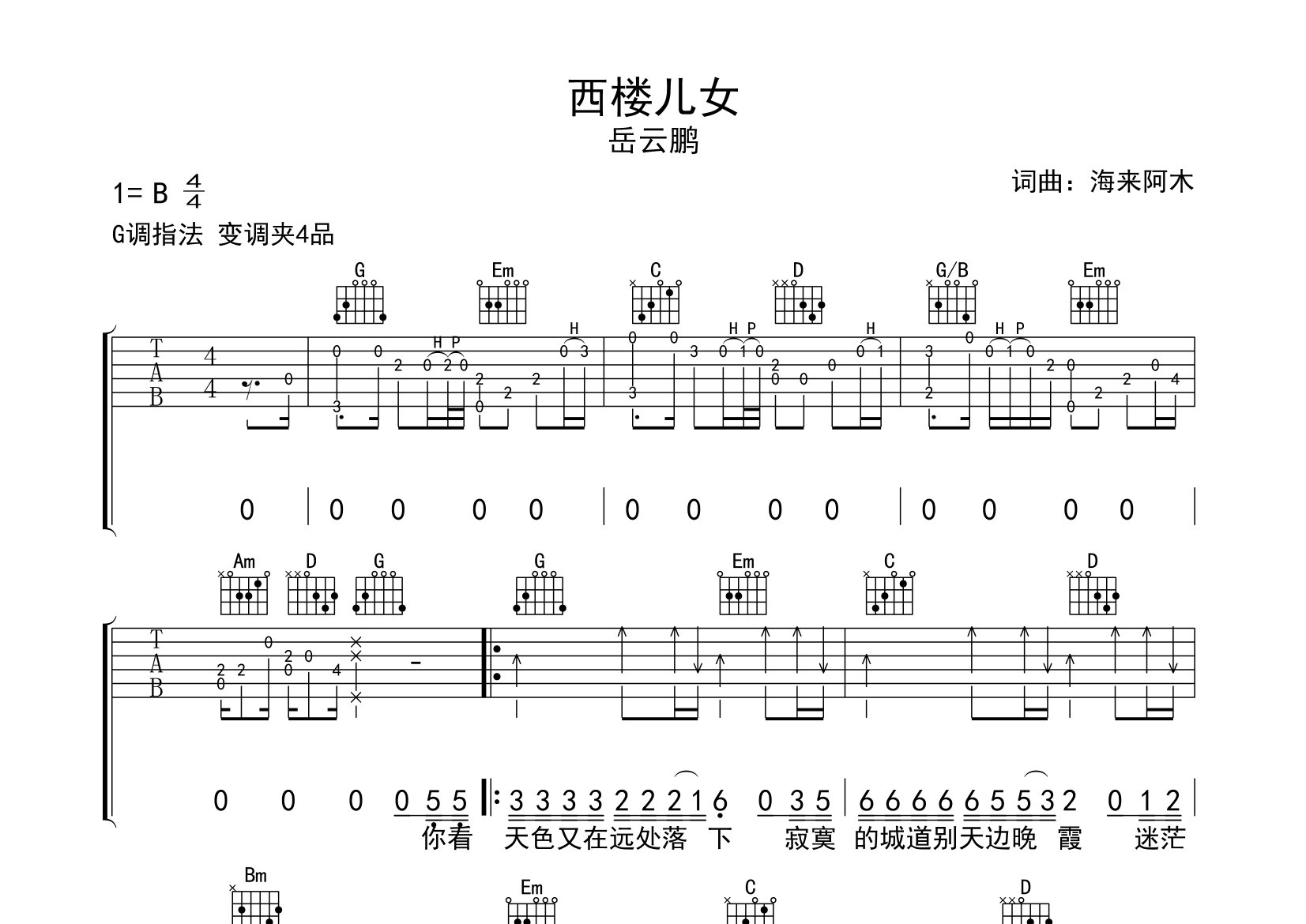 西楼儿女吉他谱预览图