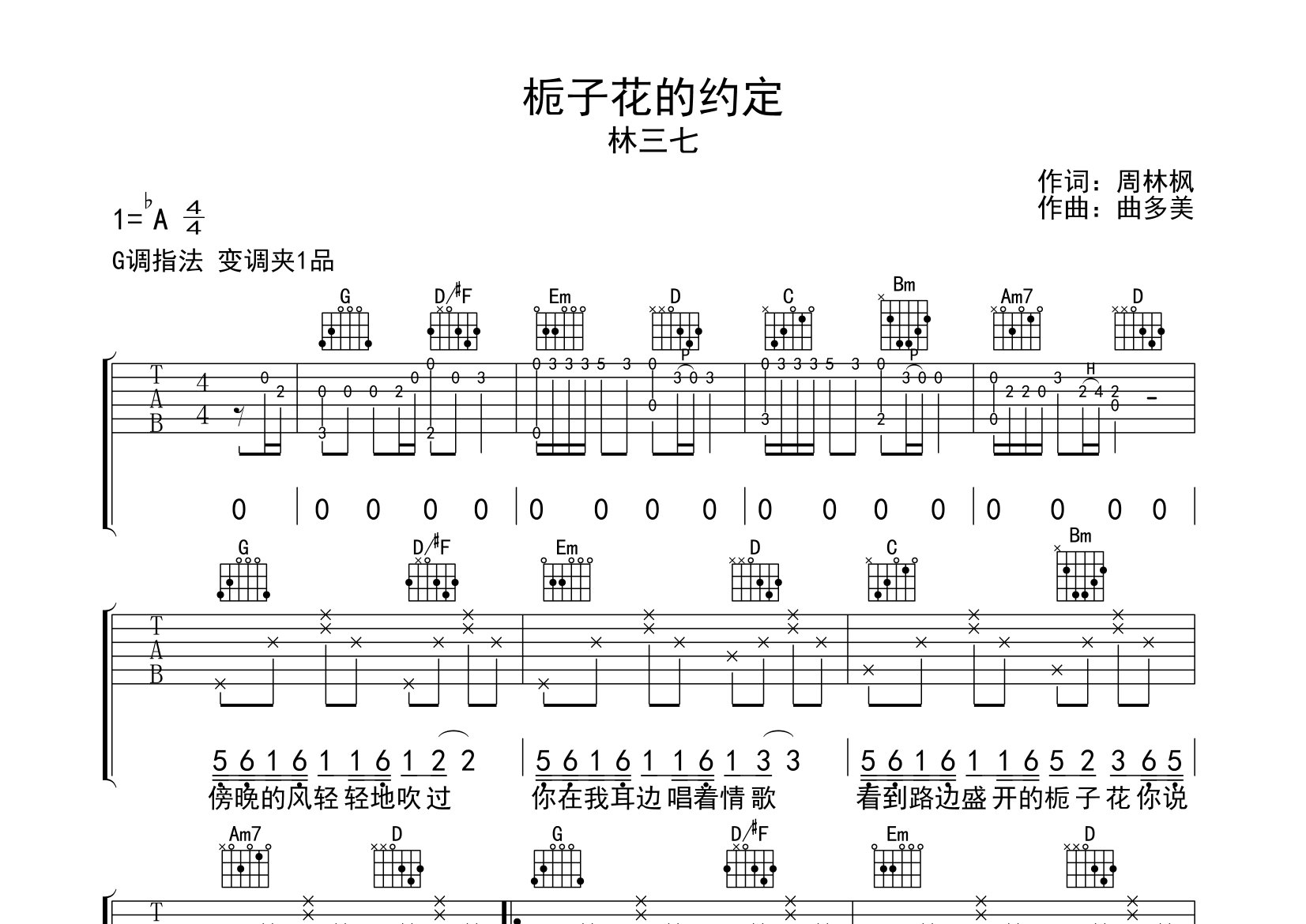 栀子花的约定吉他谱预览图
