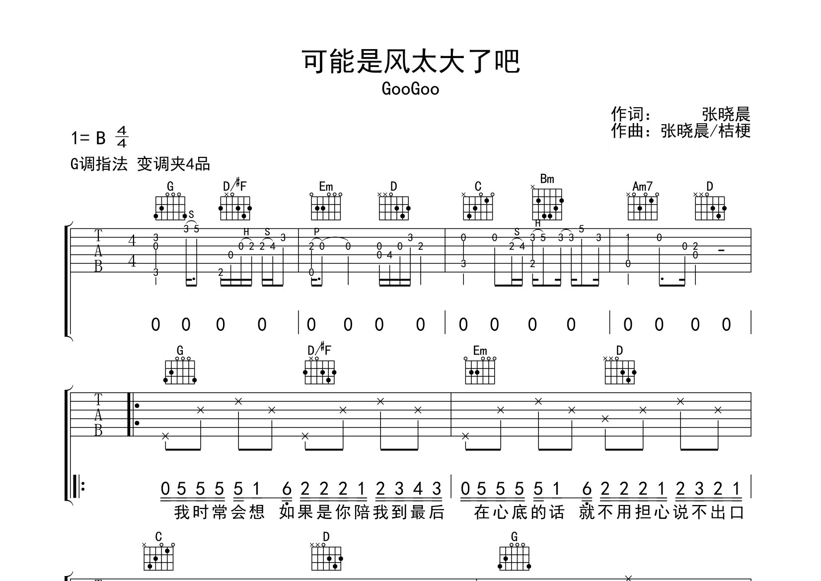可能是风太大了吧吉他谱预览图
