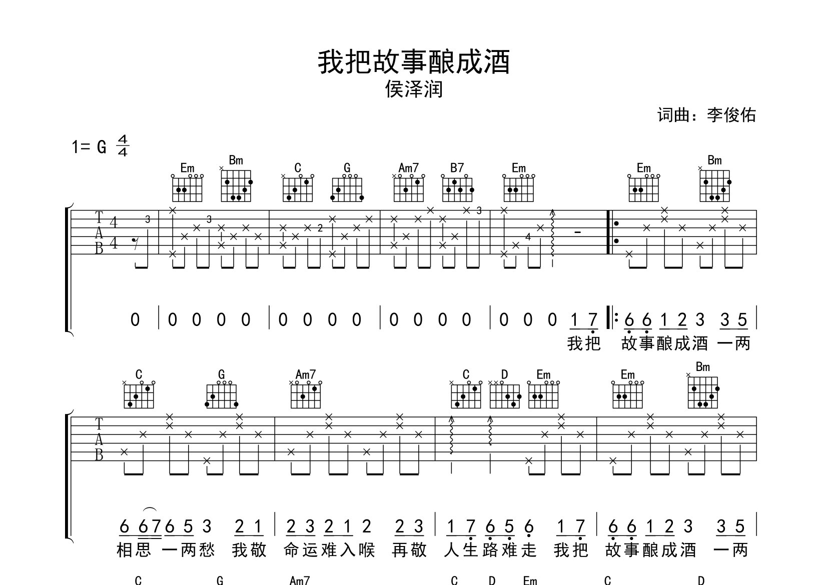 我把故事酿成酒吉他谱预览图