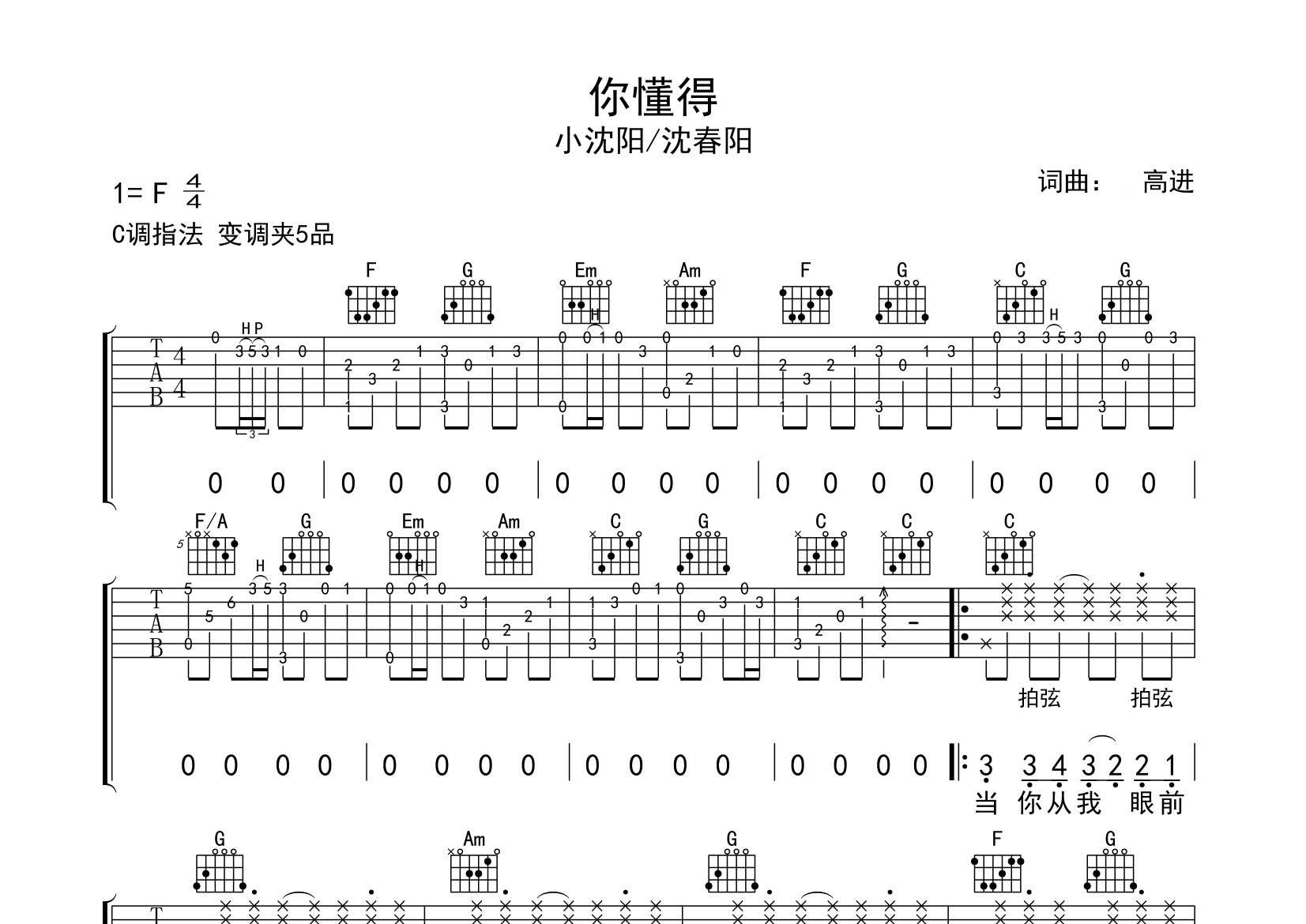 你懂得吉他谱预览图