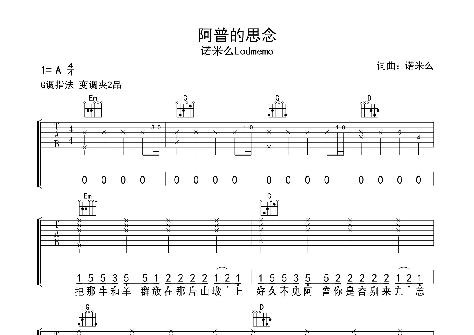 阿普的思念吉他谱预览图