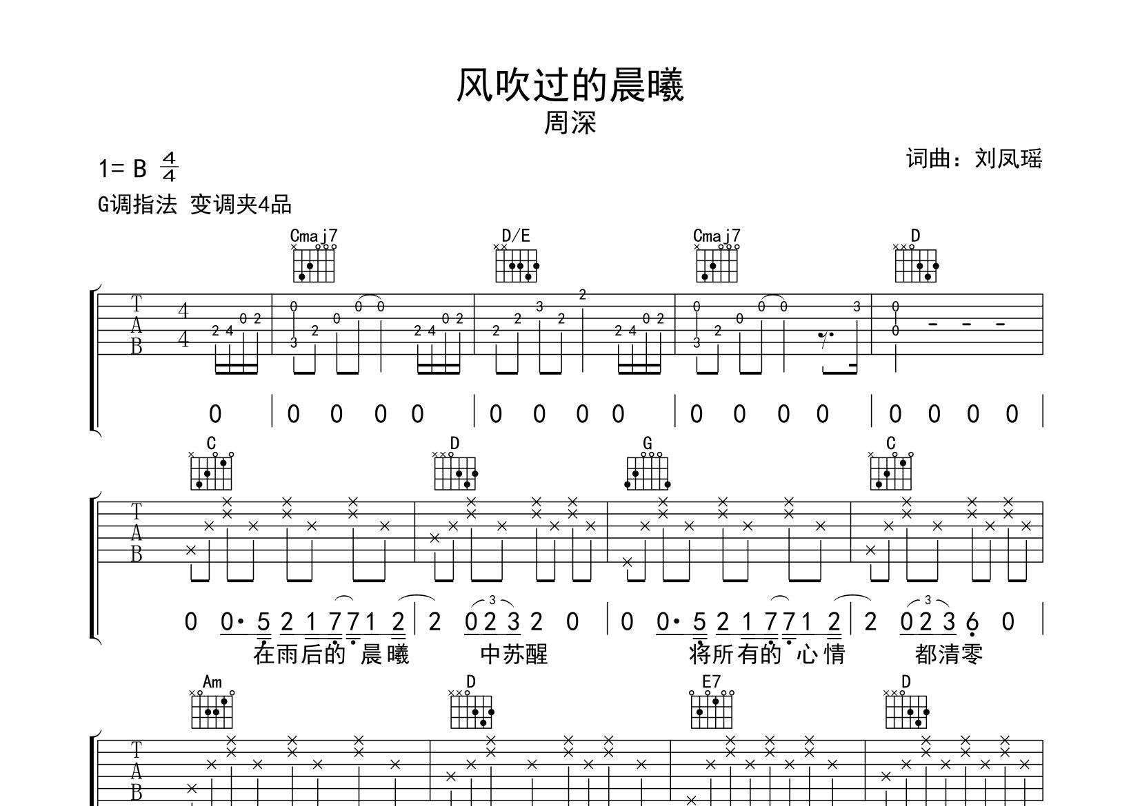 风吹过的晨曦吉他谱预览图