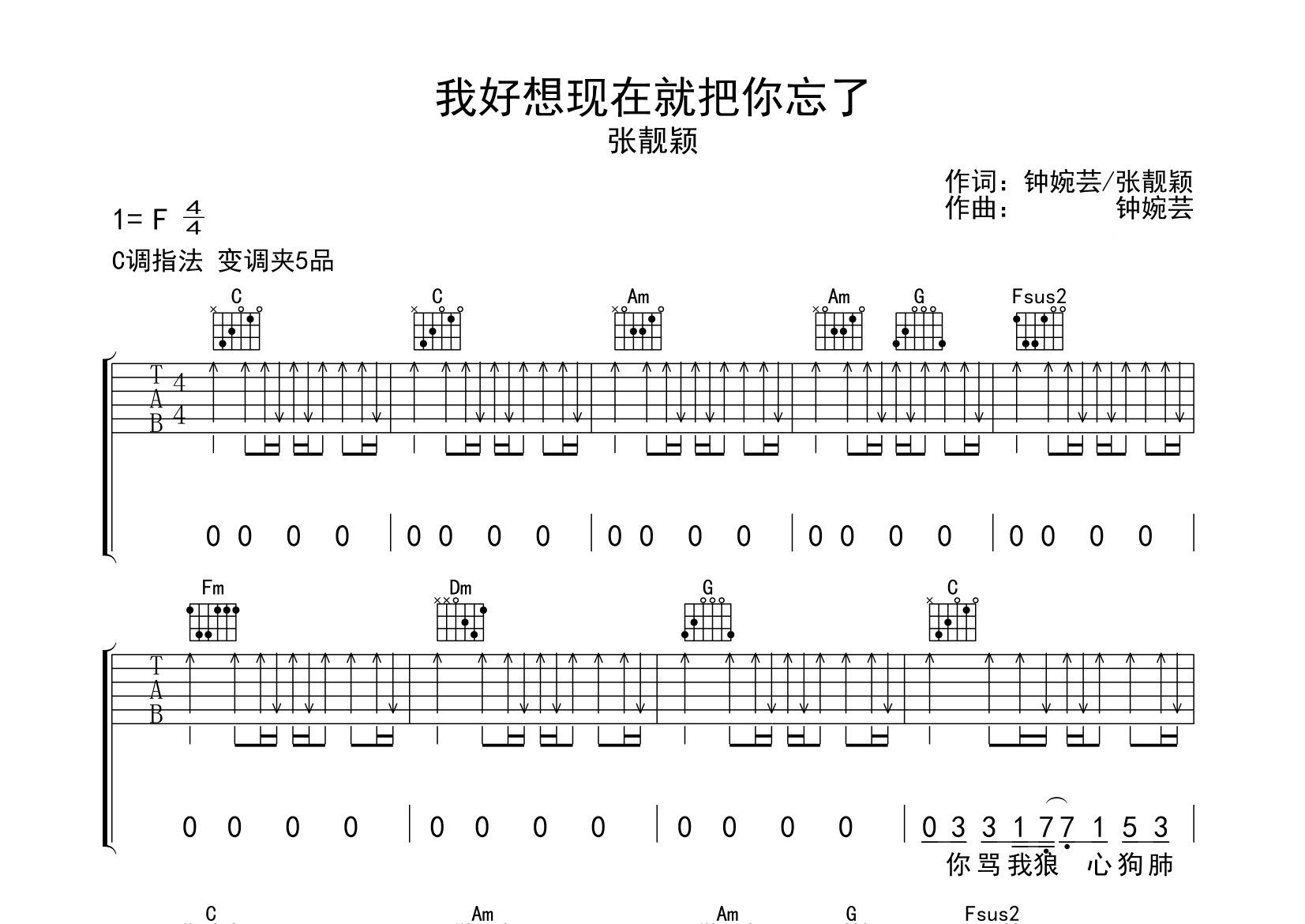 我好想现在就把你忘了吉他谱预览图