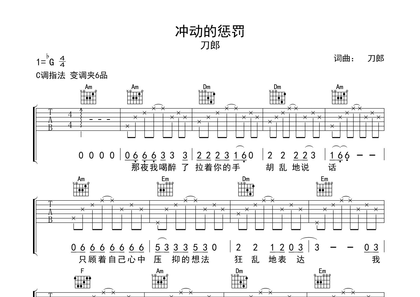 冲动的惩罚吉他谱预览图