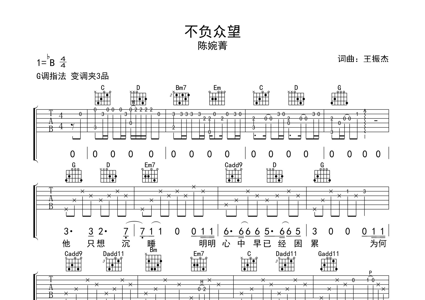 不负众望吉他谱预览图