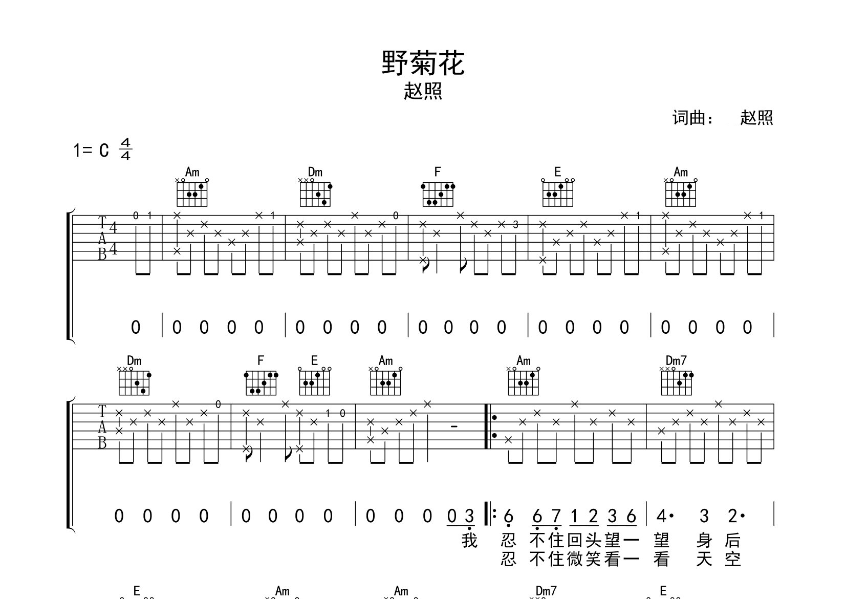 野菊花吉他谱预览图