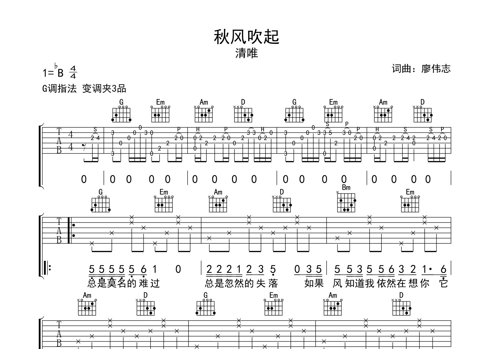 秋风吹起吉他谱预览图