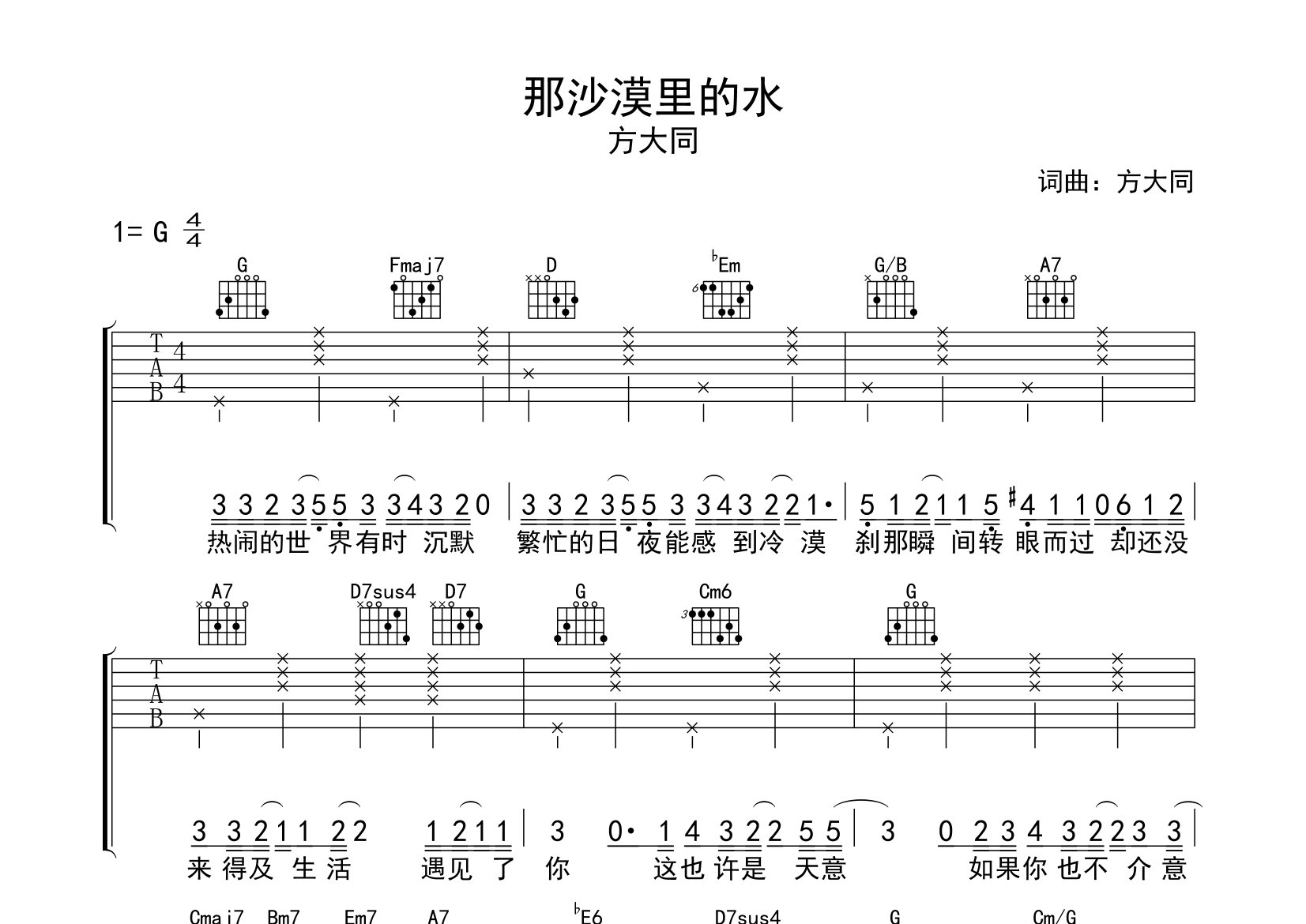 那沙漠里的水吉他谱预览图