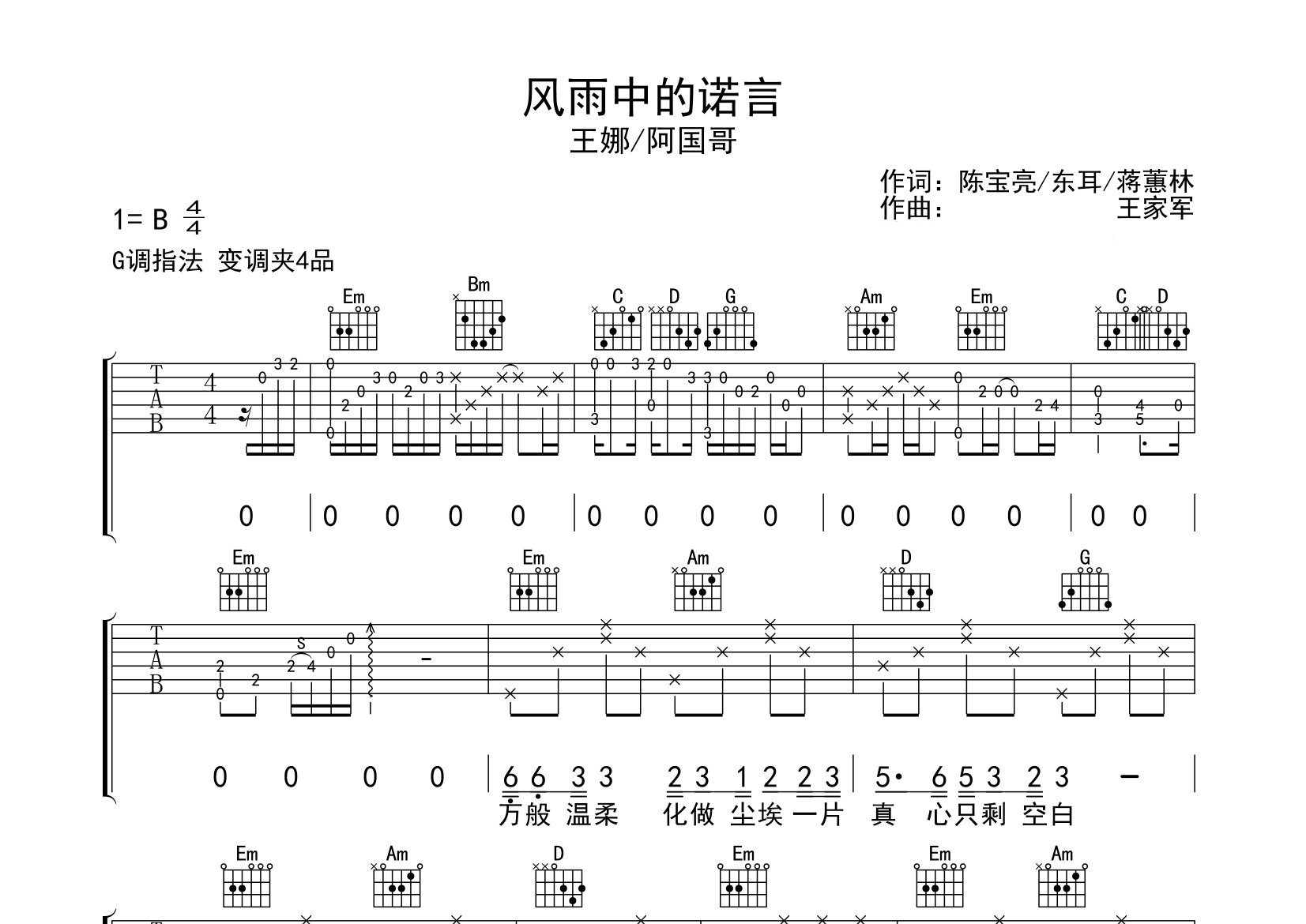 风雨中的诺言吉他谱预览图
