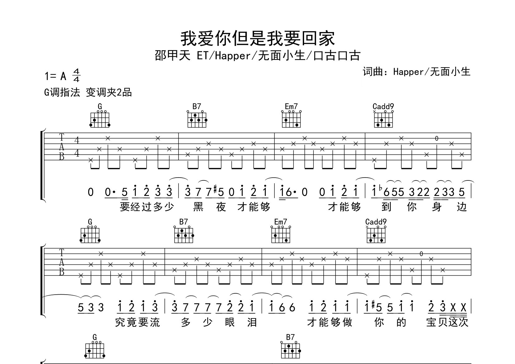 我爱你但是我要回家吉他谱预览图