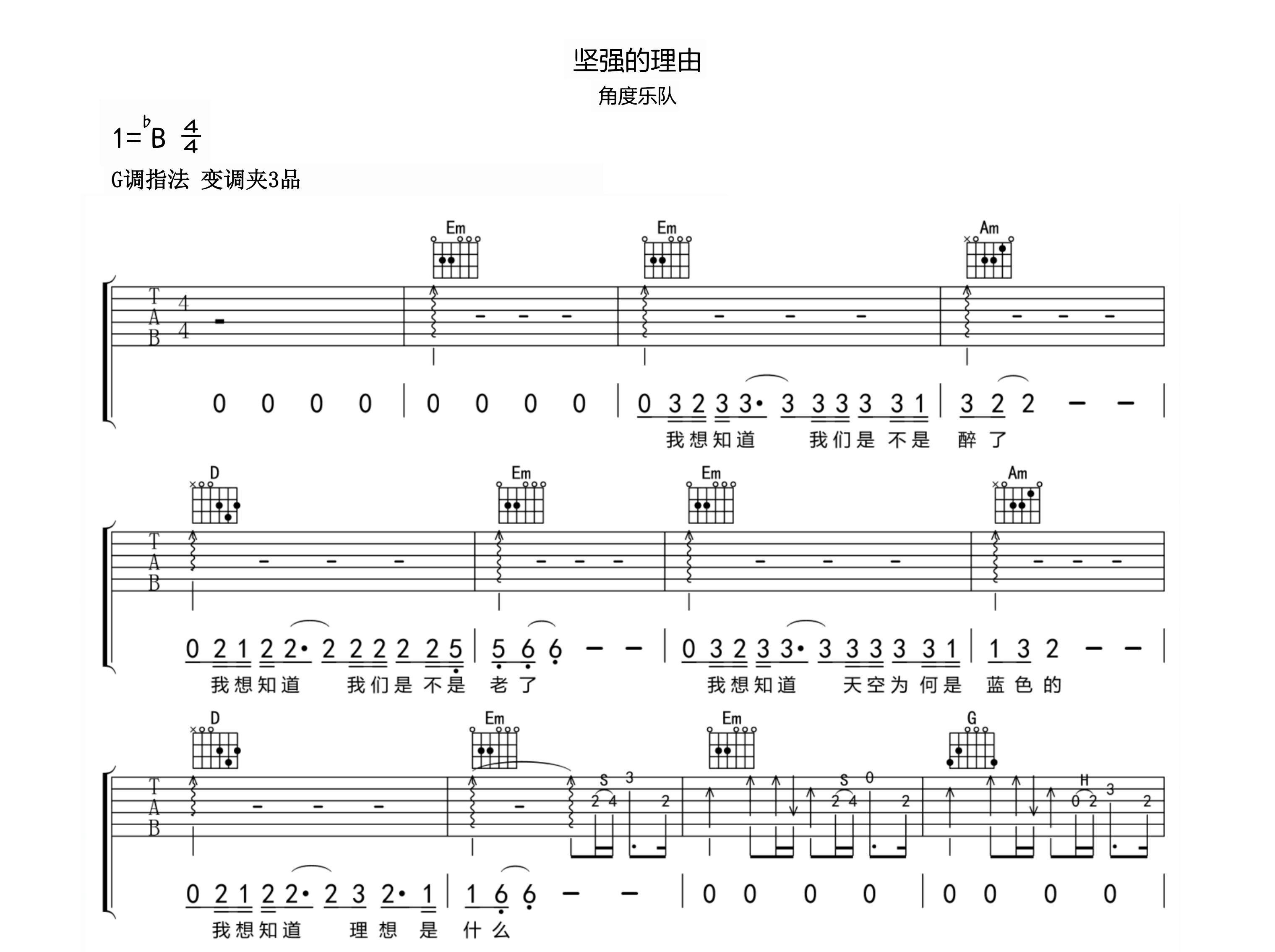 坚强的理由吉他谱预览图