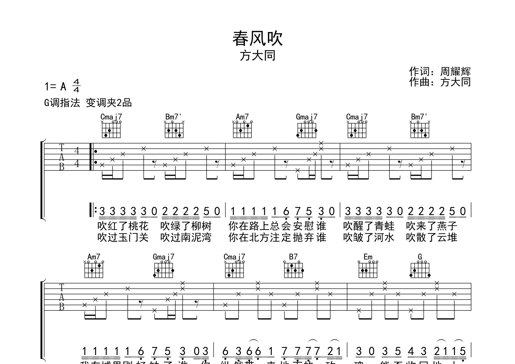 春风吹吉他谱预览图