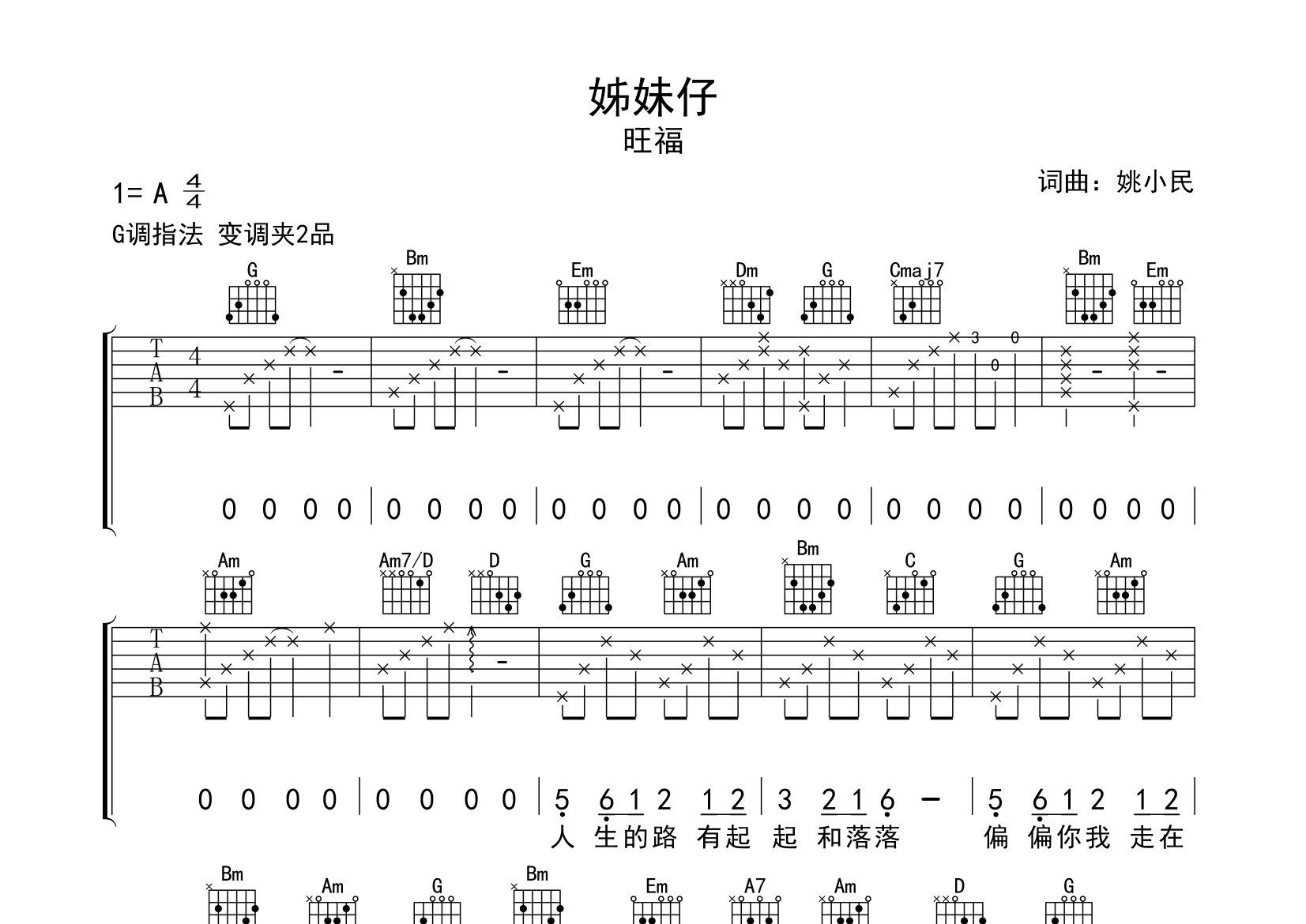 姊妹仔吉他谱预览图