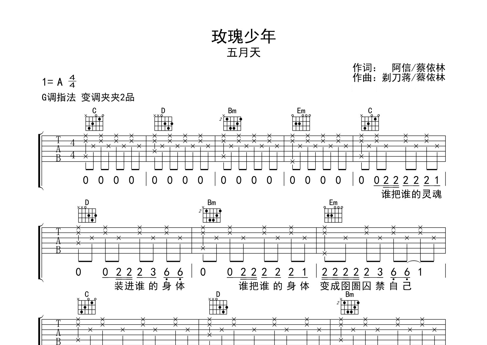 玫瑰少年吉他谱预览图