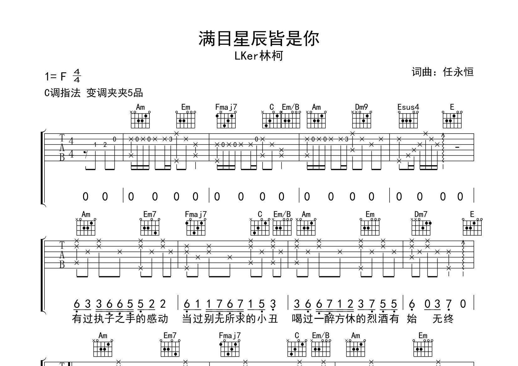 满目星辰皆是你吉他谱预览图