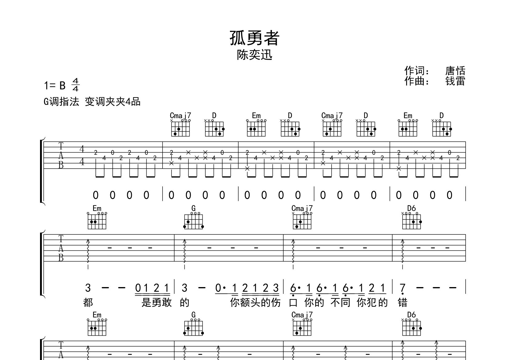 孤勇者吉他谱预览图