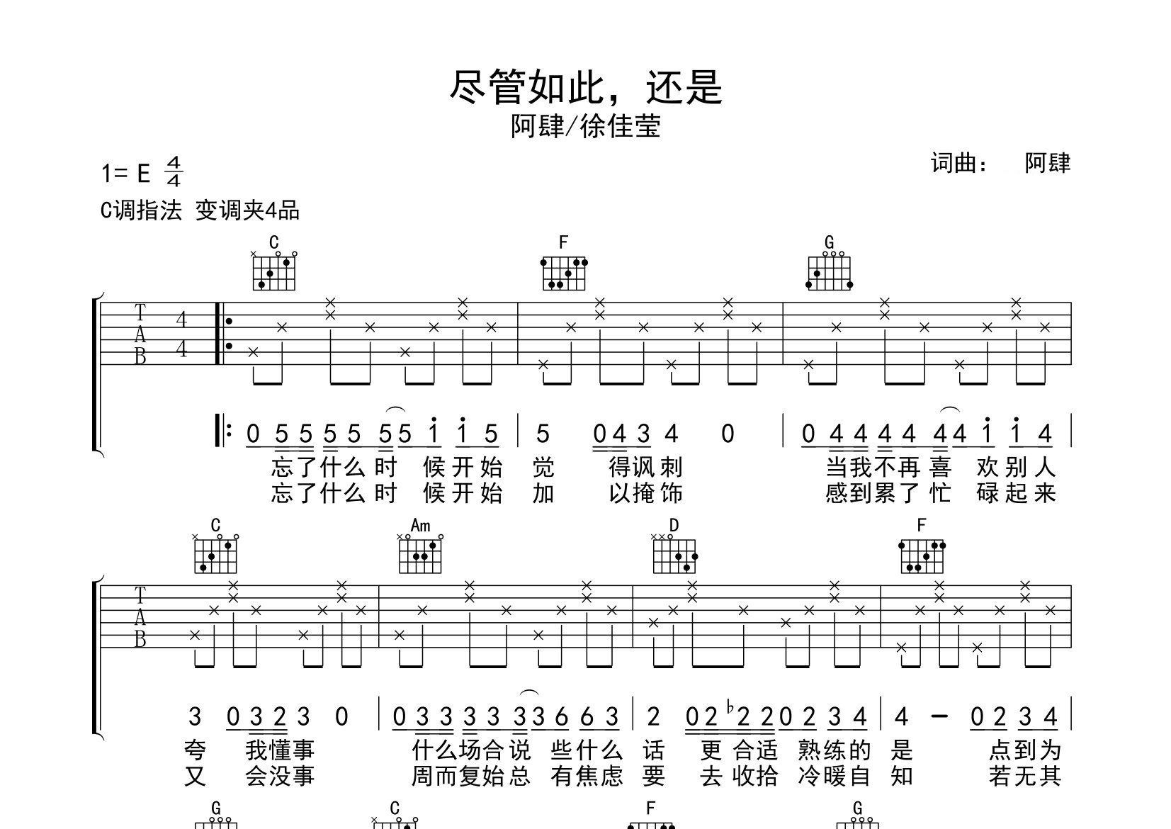 尽管如此还是吉他谱预览图