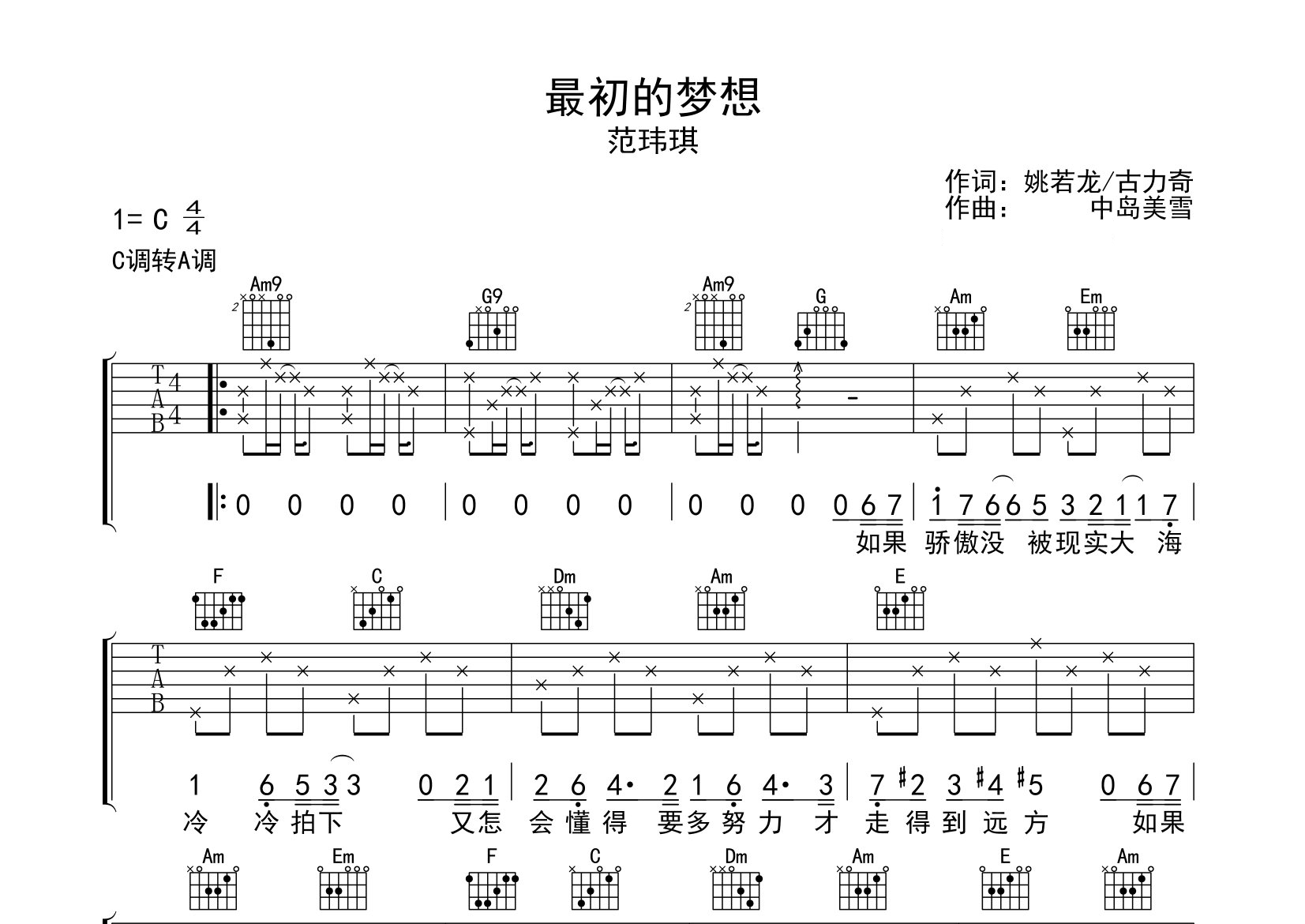 最初的梦想吉他谱预览图