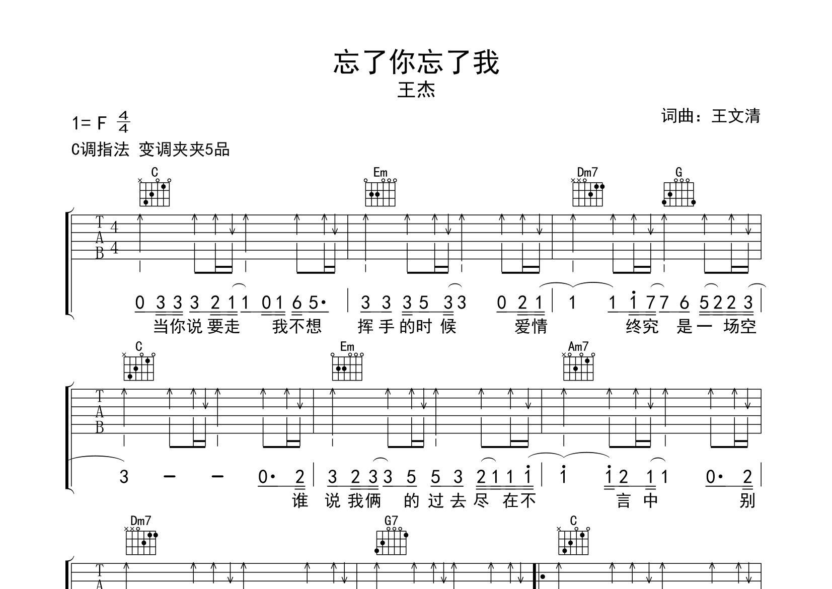 忘了你忘了我吉他谱预览图
