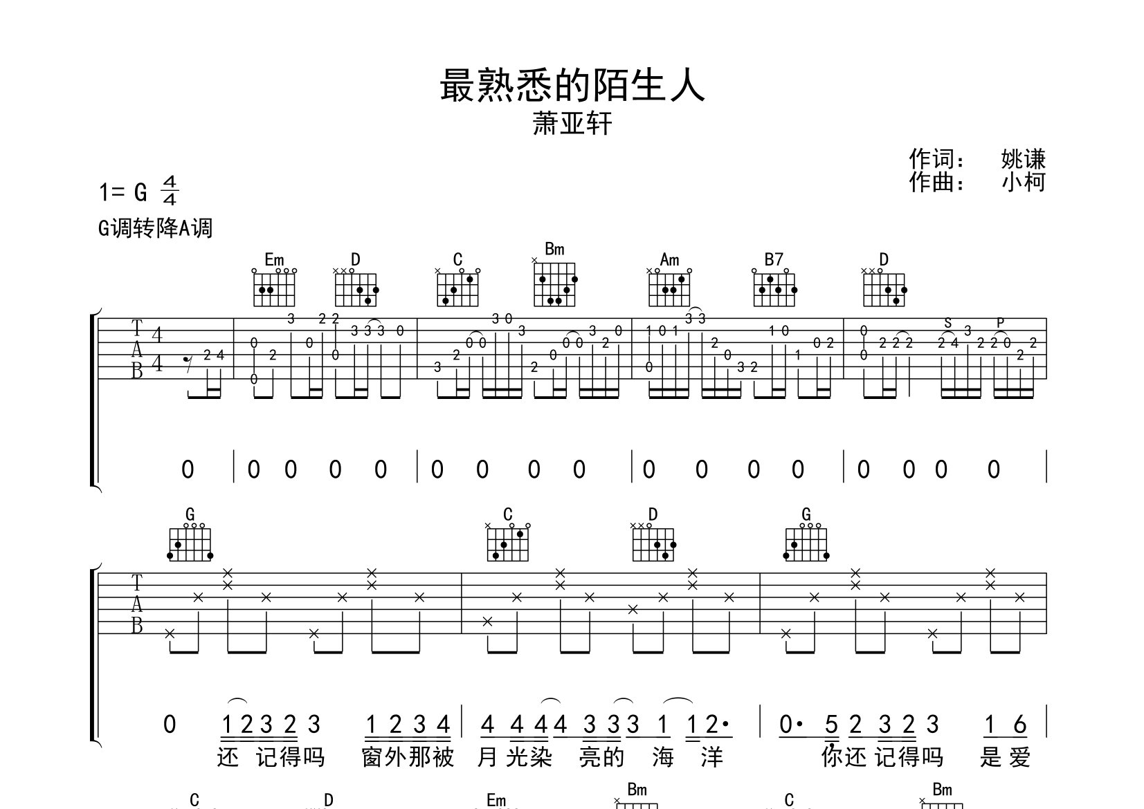 最熟悉的陌生人吉他谱预览图