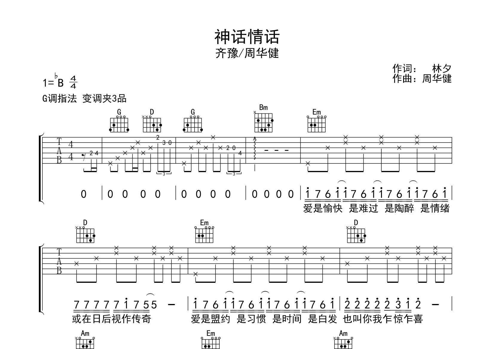 神话情话吉他谱预览图
