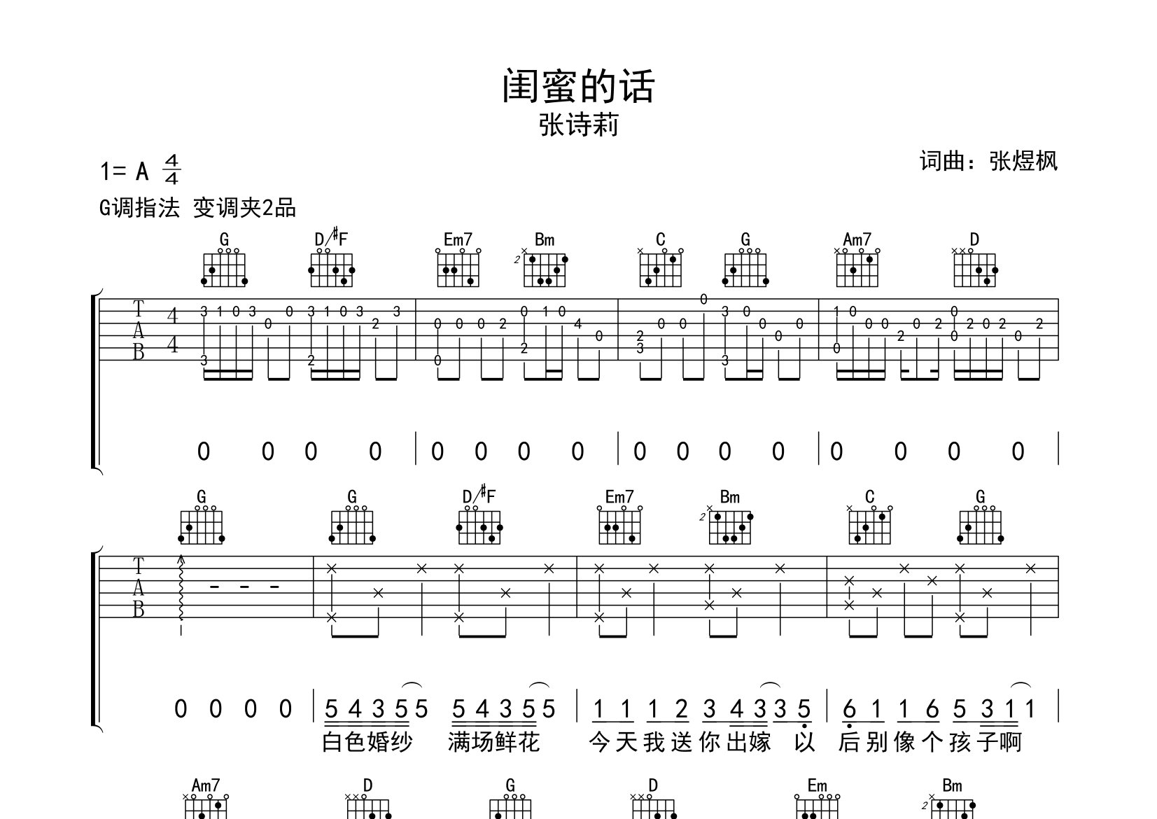 闺蜜的话吉他谱预览图